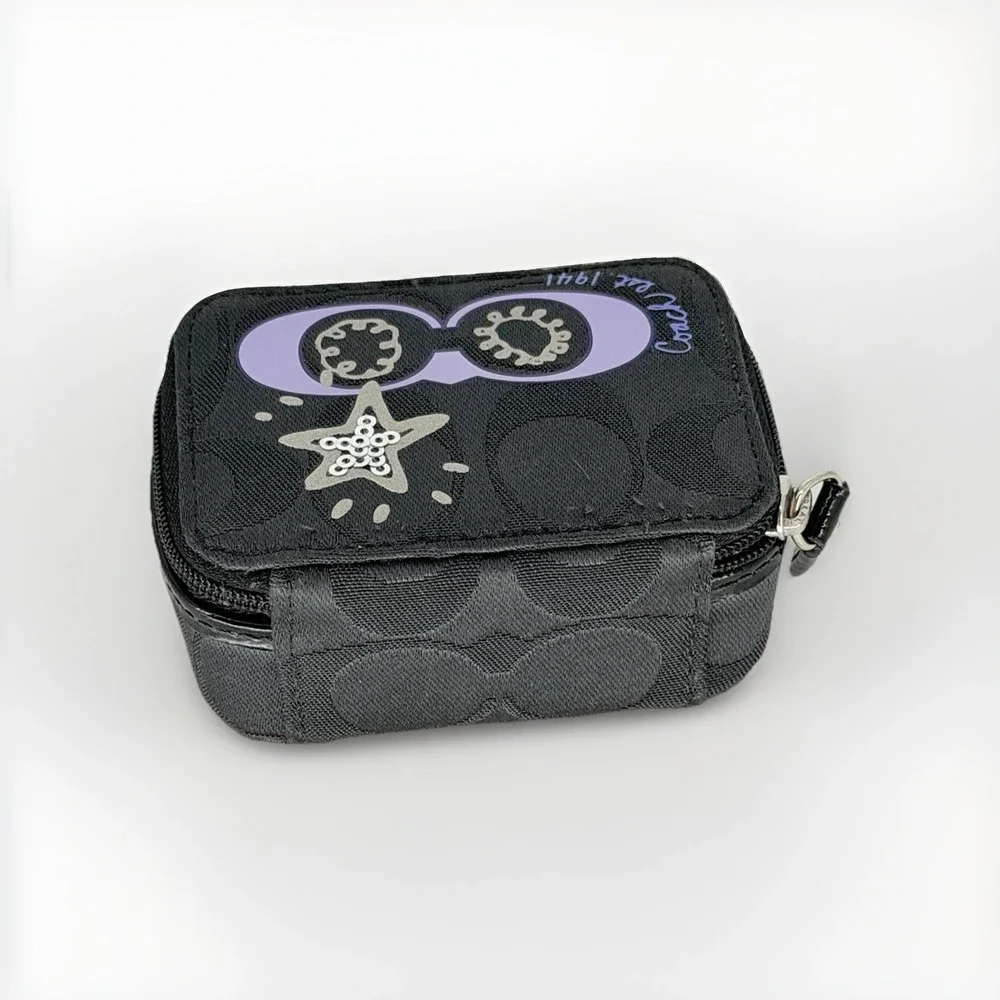 Coach Signature C Triple Pill Case Travel Organizer Black Purple 1941
